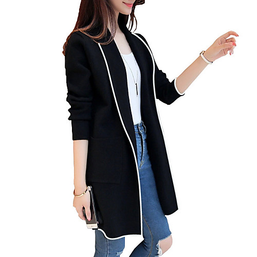 

Women's Daily Winter Long Coat, Color Block Rolled collar Long Sleeve Polyester Black / Red / Gray