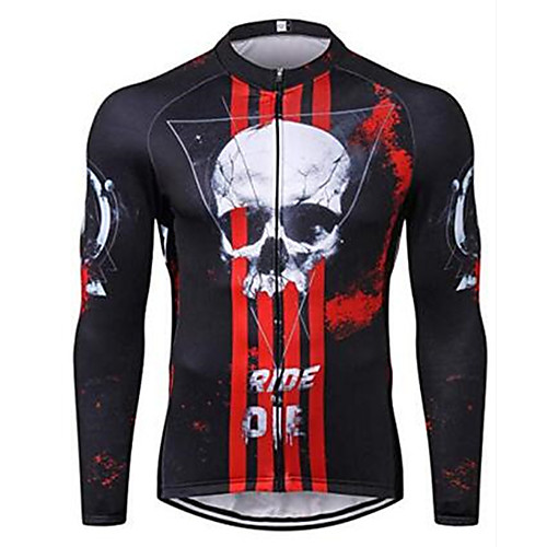 

21Grams Stripes Skull Men's Long Sleeve Cycling Jersey - Black / Red Bike Jersey Top UV Resistant Breathable Moisture Wicking Sports 100% Polyester Mountain Bike MTB Road Bike Cycling Clothing Apparel