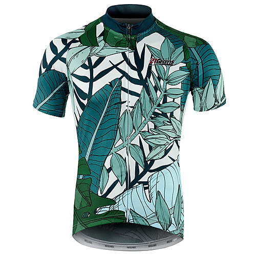 

21Grams Botanical Hawaii Style Men's Short Sleeve Cycling Jersey - Green Bike Jersey Top Breathable Moisture Wicking Quick Dry Sports 100% Polyester Mountain Bike MTB Road Bike Cycling Clothing