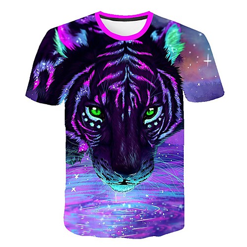 

Men's Daily Sports Street chic / Exaggerated T-shirt - Color Block / 3D / Animal Mesh / Print Rainbow