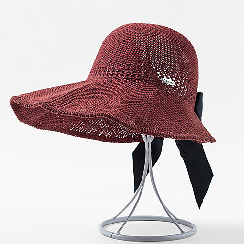 

Women's Active Basic Cute Knitwear Straw Hat Sun Hat-Color Block All Seasons Black Wine Blushing Pink