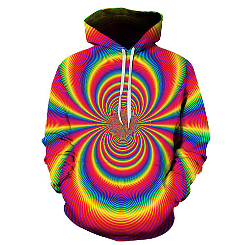 

Men's Plus Size Casual / Street chic Hoodie - Geometric / 3D Hooded Rainbow US32 / UK32 / EU40