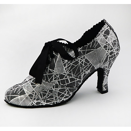 

Women's Dance Shoes PU Jazz Shoes Heel Cuban Heel Customizable Silver Gray