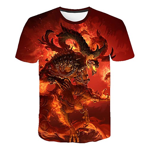

Men's Daily Sports Street chic / Exaggerated T-shirt - Geometric / 3D / Flame Print Rainbow
