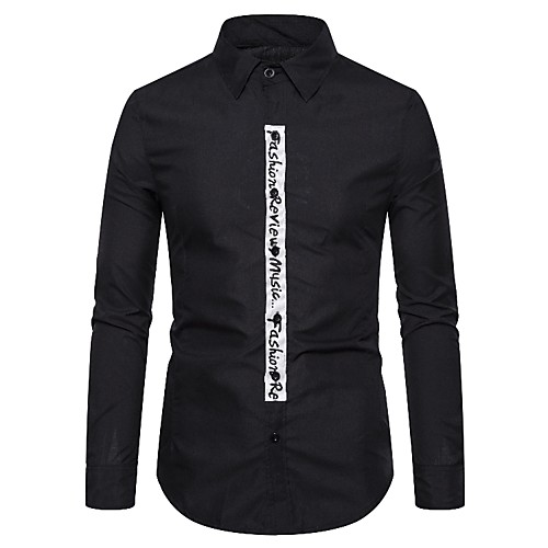 

Men's Daily Going out Basic Shirt - Color Block Black & White, Patchwork Black