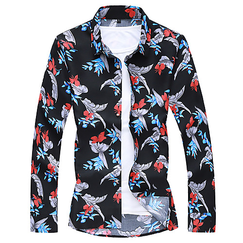 

Men's Daily Weekend Basic / Elegant Shirt - Floral / Color Block / 3D Black