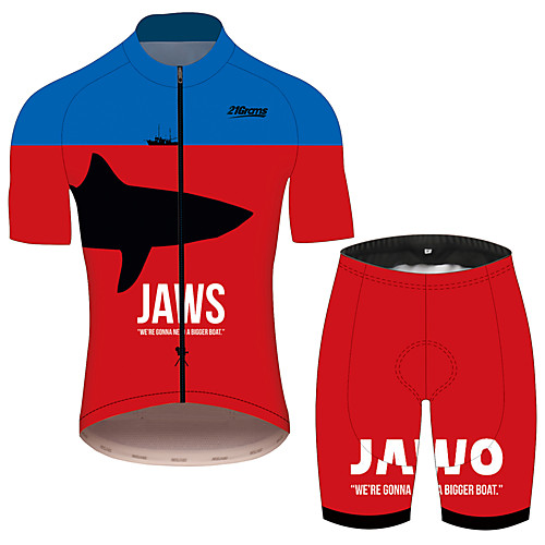 

21Grams JAWS Movie Men's Short Sleeve Cycling Jersey with Shorts - RedBlue Bike Clothing Suit Breathable Quick Dry Reflective Strips Sports 100% Polyester Mountain Bike MTB Clothing Apparel