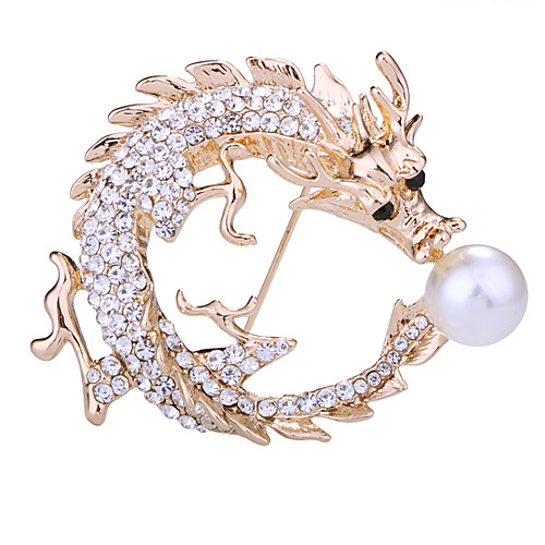 

Men's Crystal Brooches Tennis Chain Dragons Creative Animal Luxury Classic Basic Rock Fashion Imitation Pearl Brooch Jewelry Gold Silver For Wedding Party Daily Work Club