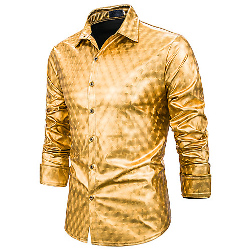 

Men's Casual Casual / Daily Basic / Sexy EU / US Size Shirt - Geometric White, Print Classic Collar Gold / Long Sleeve