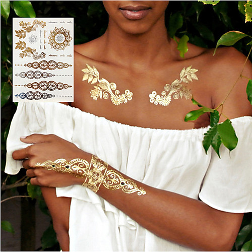 

3pcs new Indian Arabic designs golden silver flash tribal henna tattoo paste metalicos metal tatoo sticker sheets on body hand