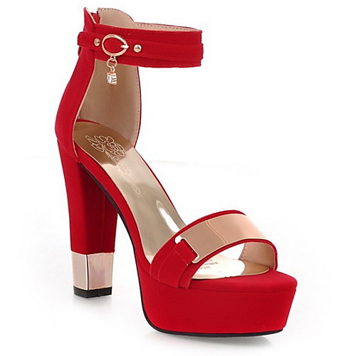 

Women's Sandals Chunky Heel Peep Toe PU Summer Black / Red / Blue