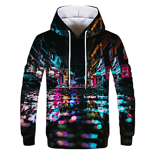 

Men's Party / Casual Hoodie - Geometric / Color Block / 3D Rainbow US34 / UK34 / EU42