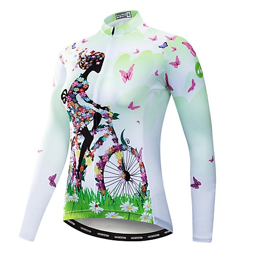фото Weimostar цветочные ботанический жен. длинный рукав велокофты - зеленый велоспорт джерси верхняя часть устойчивость к уф дышащий влагоотводящие виды спорта полиэстер эластан терилен / слабоэластичная Lightinthebox