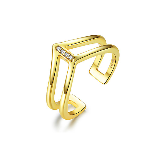 

V-образный двухслойный палец кольцо для женщин стерлингового серебра 925 пробы золото цвет мода корейский стиль ювелирных изделий