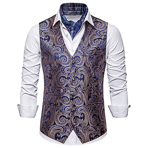 

Men's Vest, Geometric V Neck Polyester White / Black / Red / Slim