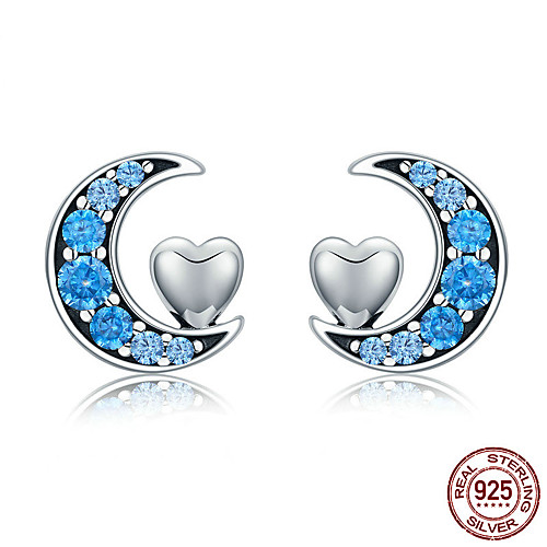 

Подлинная 100% серебро 925 пробы синяя луна&усилитель; Серьги-гвоздики в форме сердца для женщин из стерлингового серебра S925 Sce330