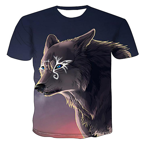 

Men's Plus Size Color Block 3D Wolf Print T-shirt Basic Exaggerated Daily Going out Round Neck Rainbow / Short Sleeve / Animal