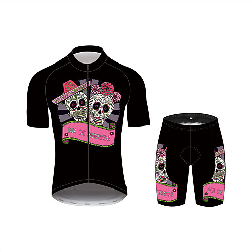 

21Grams Sugar Skull Women's Short Sleeve Cycling Jersey with Shorts - Pink Bike Clothing Suit Breathable Quick Dry Moisture Wicking Sports 100% Polyester Mountain Bike MTB Clothing Apparel