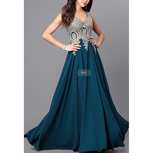 

A-Line V Neck Sweep / Brush Train Chiffon / Lace Beautiful Back Formal Evening Dress 2020 with Lace Insert