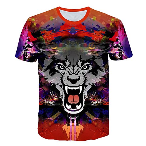 

Men's Daily Sports Street chic / Exaggerated T-shirt - Color Block / 3D / Animal Print Rainbow