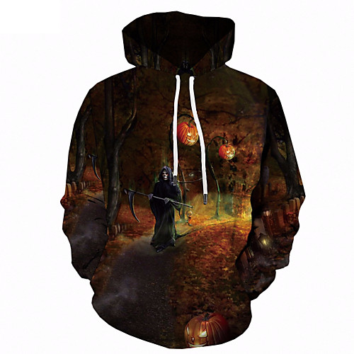 

Men's Plus Size Casual / Street chic Hoodie - Geometric / 3D / Skull Hooded Brown US32 / UK32 / EU40