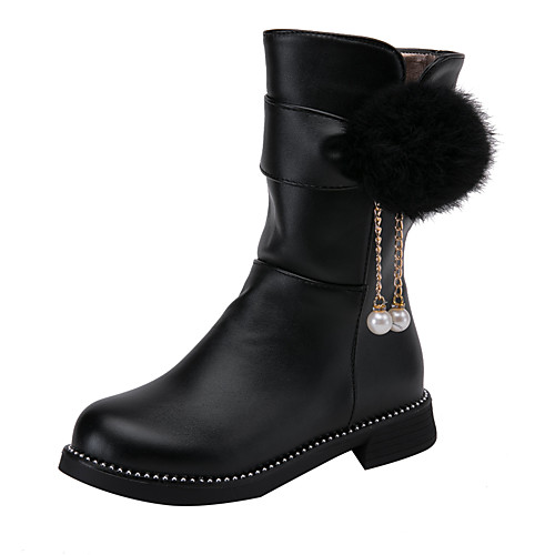 

Girls' Flower Girl Shoes PU Boots Big Kids(7years ) Pom-pom White / Black / Pink Winter / Mid-Calf Boots / Rubber