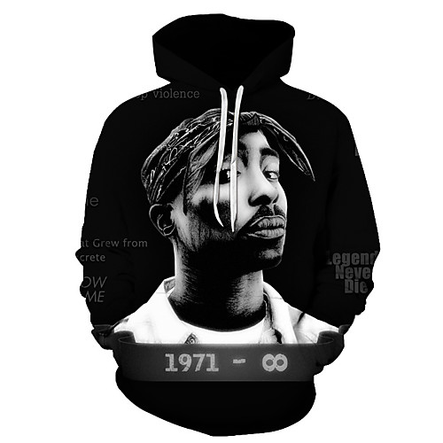 

Men's Plus Size Casual / Street chic Hoodie - 3D / Portrait Hooded Black US32 / UK32 / EU40