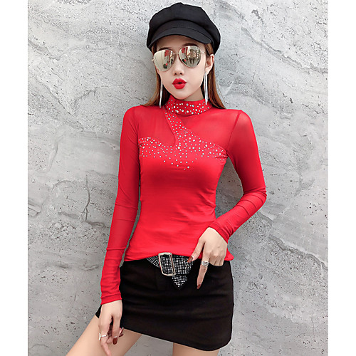 

Women's Holiday Street chic / Elegant T-shirt - Solid Colored Mesh / Patchwork Black