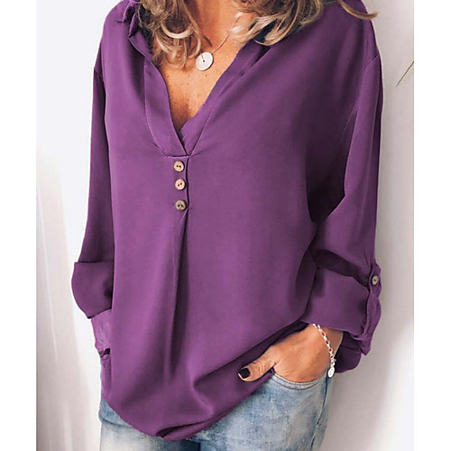 

Women's Daily Loose Blouse - Solid Colored V Neck Black