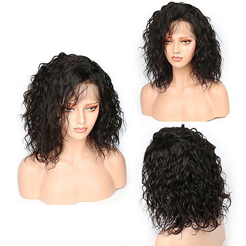 

человеческие волосы Remy Полностью ленточные Лента спереди Парик Боковая часть стиль Бразильские волосы Волнистые Черный Парик 130% 150% 180% Плотность волос