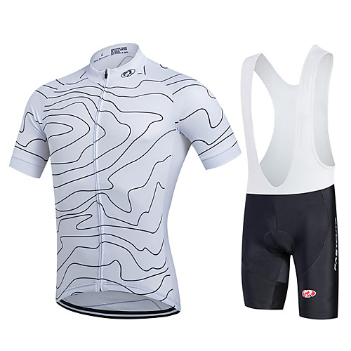 

FUALRNY Men's Short Sleeve Cycling Jersey with Bib Shorts Black White Stripes Bike Clothing Suit Breathable Moisture Wicking Quick Dry Anatomic Design Reflective Strips Sports Stripes Mountain Bike