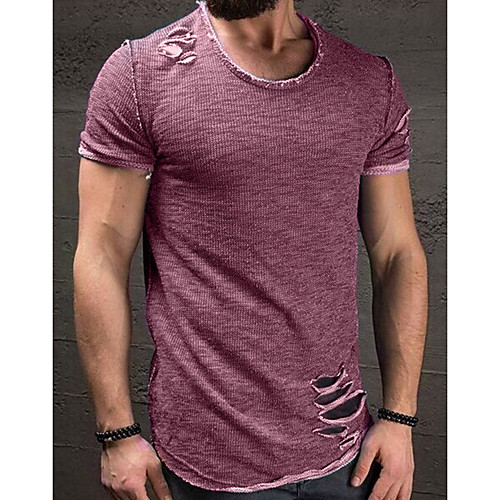 

Men's Graphic Solid Colored Slim T-shirt Daily Round Neck Purple / Black / Gray / Short Sleeve