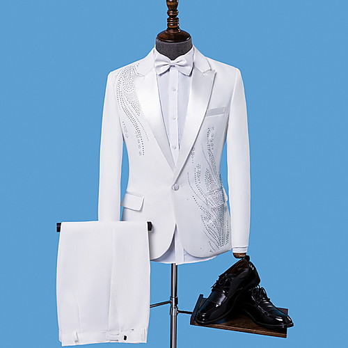 

Men's Suits, Solid Colored Notch Lapel Polyester White / Black / Red