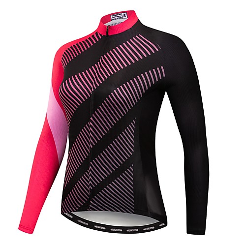 

21Grams Women's Long Sleeve Cycling Jersey Winter Fleece Polyester Elastane Fuchsia Stripes Bike Jersey Top Mountain Bike MTB Road Bike Cycling UV Resistant Breathable Quick Dry Sports Clothing
