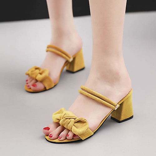 

Women's Sandals Chunky Heel Peep Toe Bowknot Suede Sweet Walking Shoes Spring & Summer / Fall & Winter Black / Yellow / Beige