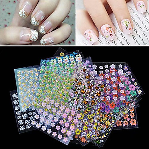 

10 pcs 3D Nail Stickers Water Transfer Sticker Flower / Petal nail art Manicure Pedicure Anti-Friction / Transparent / Classic Doll's Lolita / Romantic Festival