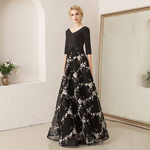 

A-Line V Neck Floor Length Spandex / Lace Elegant & Luxurious / Minimalist Formal Evening Dress 2020 with Embroidery