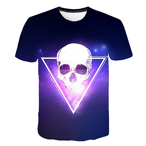 

Men's Daily Sports Street chic / Exaggerated T-shirt - Color Block / 3D / Skull Print Rainbow