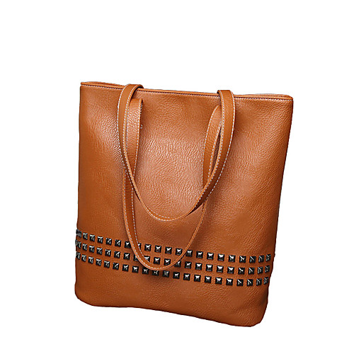 

Women's Rivet Polyester / PU Top Handle Bag Solid Color Blue / Brown / Black