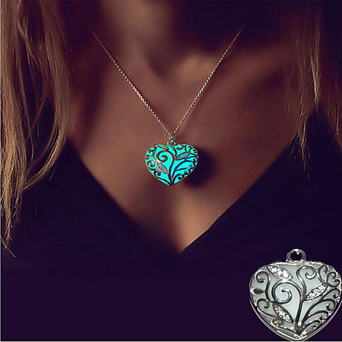

Women's Luminous Stone Pendant Necklace Charm Necklace Fancy Heart Romantic Sweet Colorful Silver Plated Red Blue 46 cm Necklace Jewelry 1pc For Wedding Gift Prom Club Promise
