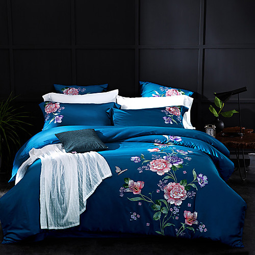 

Duvet Cover Sets Solid Color Floral / Botanical 100% Egyptian Cotton Reactive Print Embroidery Quilted 4 Piece Bedding Set With Pillowcase Bed Linen Sheet Single Double Queen King Size Quilt Covers Be