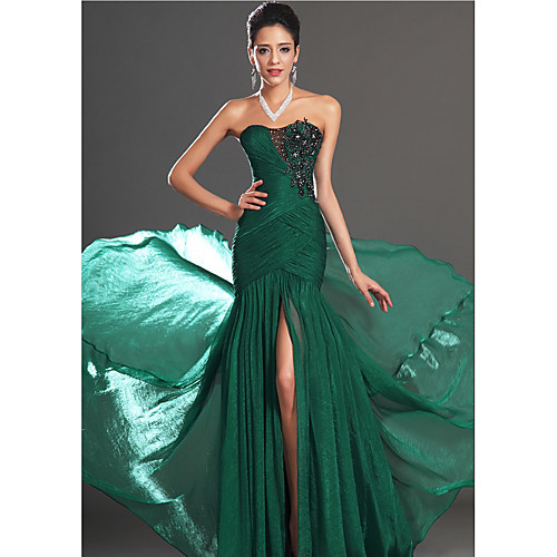 

Mermaid / Trumpet Strapless Court Train Chiffon Sexy / Green Engagement / Formal Evening Dress with Appliques 2020