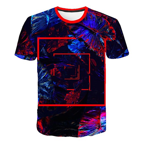 

Men's Daily Sports Street chic / Exaggerated T-shirt - Color Block / 3D / Abstract Print Rainbow