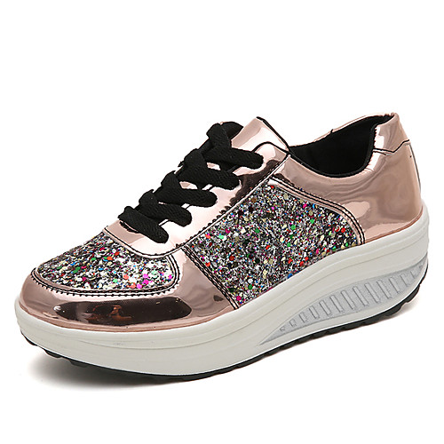 

Women's Sneakers Flat Heel Round Toe Sequin Patent Leather / PU British Walking Shoes Spring / Fall & Winter White / Champagne / Silver / Color Block