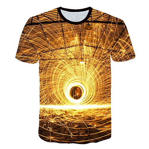 

Men's Daily Sports Street chic / Exaggerated T-shirt - Color Block / 3D / Flame Print Rainbow