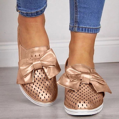 

Women's Sandals Flat Heel Round Toe Bowknot PU Summer Gold / Silver / Blue