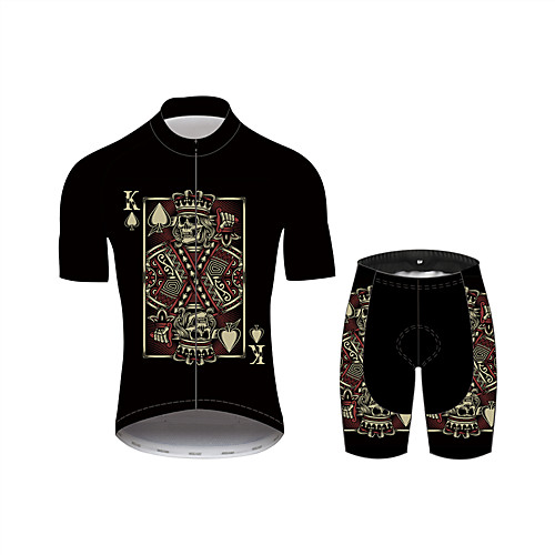 

21Grams Skull Poker Men's Short Sleeve Cycling Jersey with Shorts - Black Bike Clothing Suit Breathable Quick Dry Moisture Wicking Sports 100% Polyester Mountain Bike MTB Clothing Apparel