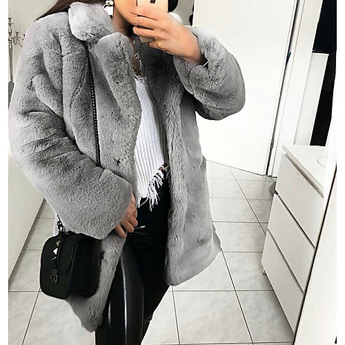 

Women's Daily Basic Regular Faux Fur Coat, Solid Colored Turndown Long Sleeve Faux Fur Light gray / Blushing Pink / Camel