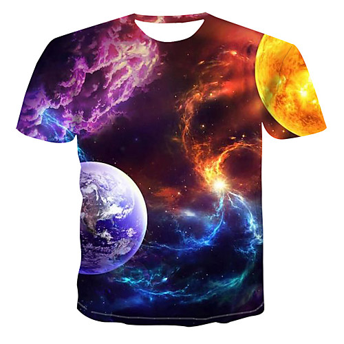 

Men's 3D Graphic Print Slim T-shirt Daily Round Neck Rainbow / Short Sleeve