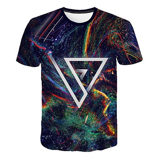 

Men's Daily Sports Street chic / Exaggerated T-shirt - Geometric / Color Block / 3D Print Rainbow